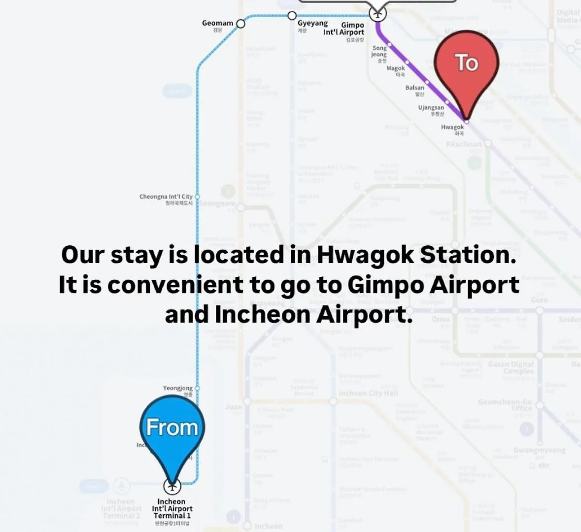 Seoul Open Line 5 Hwagok Station Location,2 Queen Beds,10 Minutes From Gimpo Airport,Hongdae,Yeouido,Gwanghwamun,Gochukdom Daire